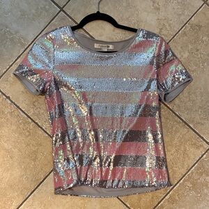 Sequin Top - Silver and Pink stripes